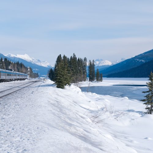 Winter train near Vancouver. Photo from VIA Rail.