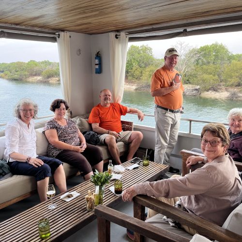 Photo on sunset cruise on Zambezi River. Photo by tour director Marion.
